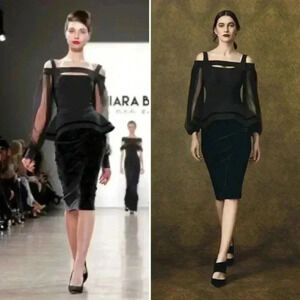 NWT Chiara Boni La Petite Robe‎ Drina Velvet Mesh Black Dress Size 2 (38 IT)